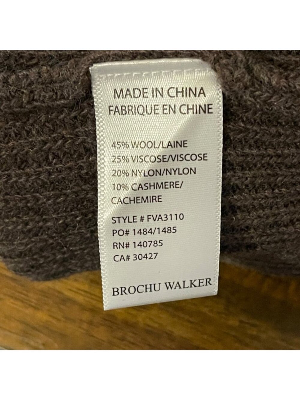NWOT Brochu Walker Brown Wool Blend Cowl Neck Ribbed Sweater XS FVA3110 - Picture 7 of 11
